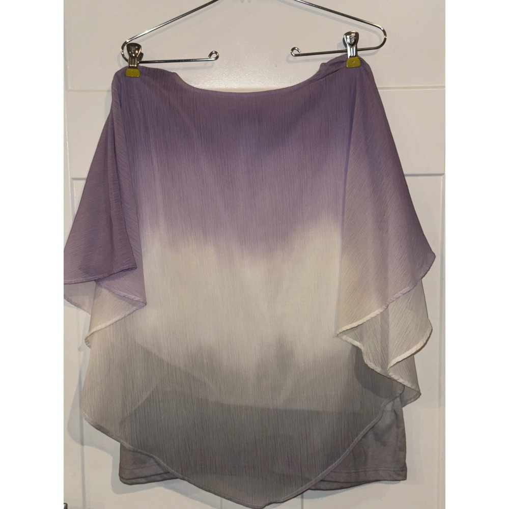 Alfred Dunner Purple Ombre Poncho Blouse Studded V-Neck Layered Top Womens 10 - Picture 2 of 12